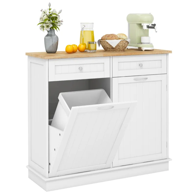 Costway Gabinete de Basura Abatible para Cocina Gabinete con Contenedor de 42 L Oculto 2 Cajones Estante Ajustable para Comedor