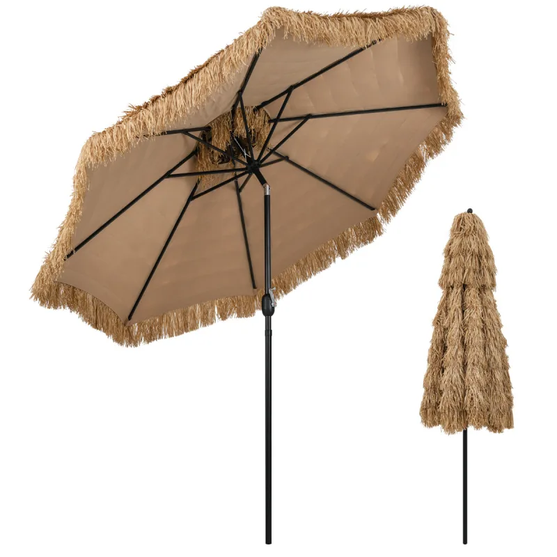 Costway 299 cm Sombrilla de Techo Tiki Sombrilla de Playa de Estilo Hawaiano con Manivela Fácil Ajuste de Inclinación Tapa Ventilada 8 Varillas