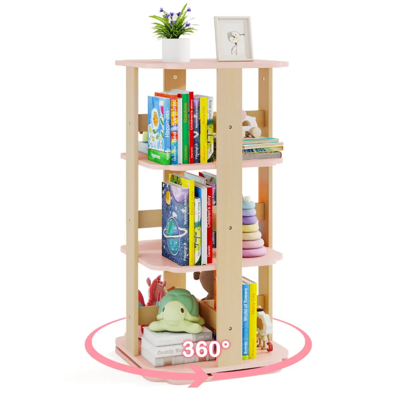 Costway Estantería para Niños Giratoria 360° de 3 Niveles con 12 Compartimentos 48 x 48 x 95,5 cm Rosa