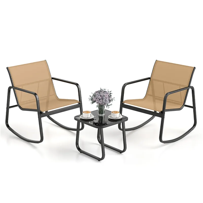 Costway Conjunto de Muebles de Jardín de 4 Piezas con Suave Movimiento de Balanceo Conjunto de Muebles para Terraza Juego de Asientos Marrón