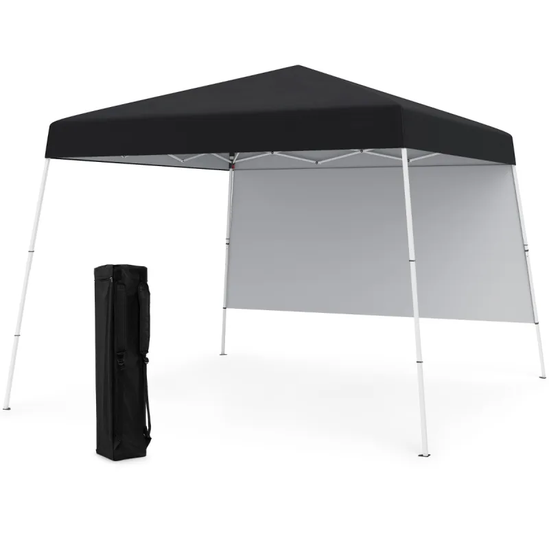 Costway 300 x 300 CM Tienda de Camping Emergente Carpa Plegable con 1 Pared Lateral Protección Solar 4 Estacas de Tierra Marco de Metal Negro