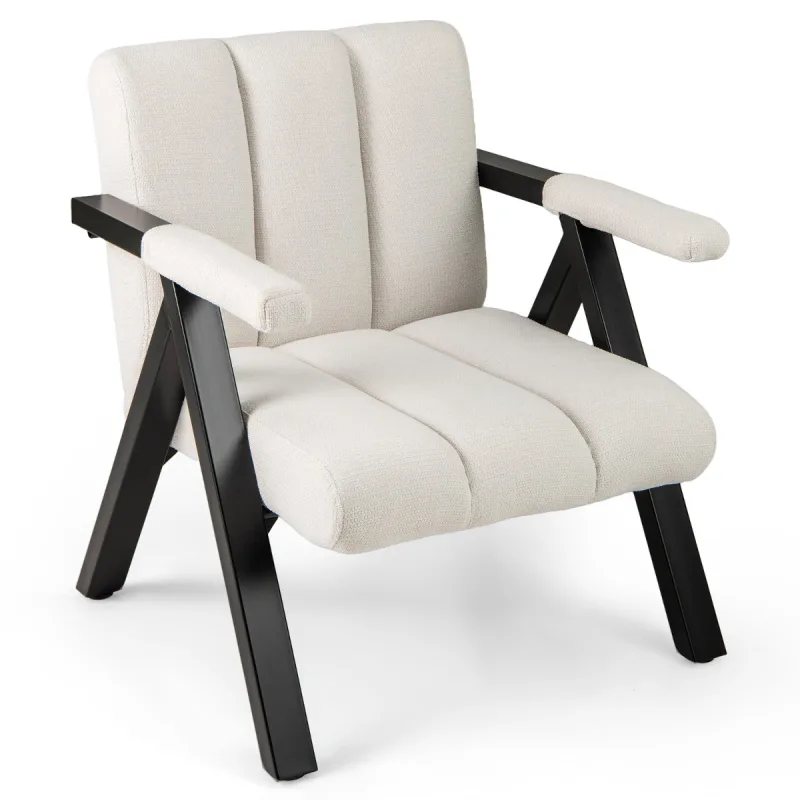 Costway Silla de Ocio de Gran Tamaño Silla Cómoda para Leer con Estructura y Reposabrazos de Metal Sillón Moderno Beige y Negro