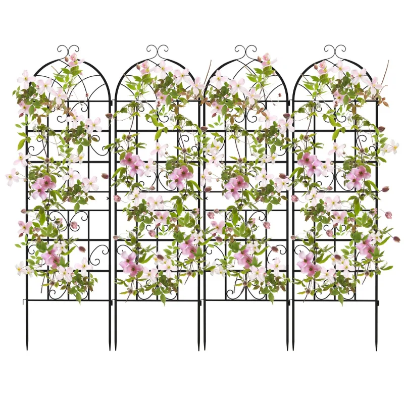 Costway Set de 4 Enrejado de Jardín de Metal 180x50cm Enrejado Decorativo Exterior para Plantas Trepadoras Flores Verduras Valla Inoxidable Negro