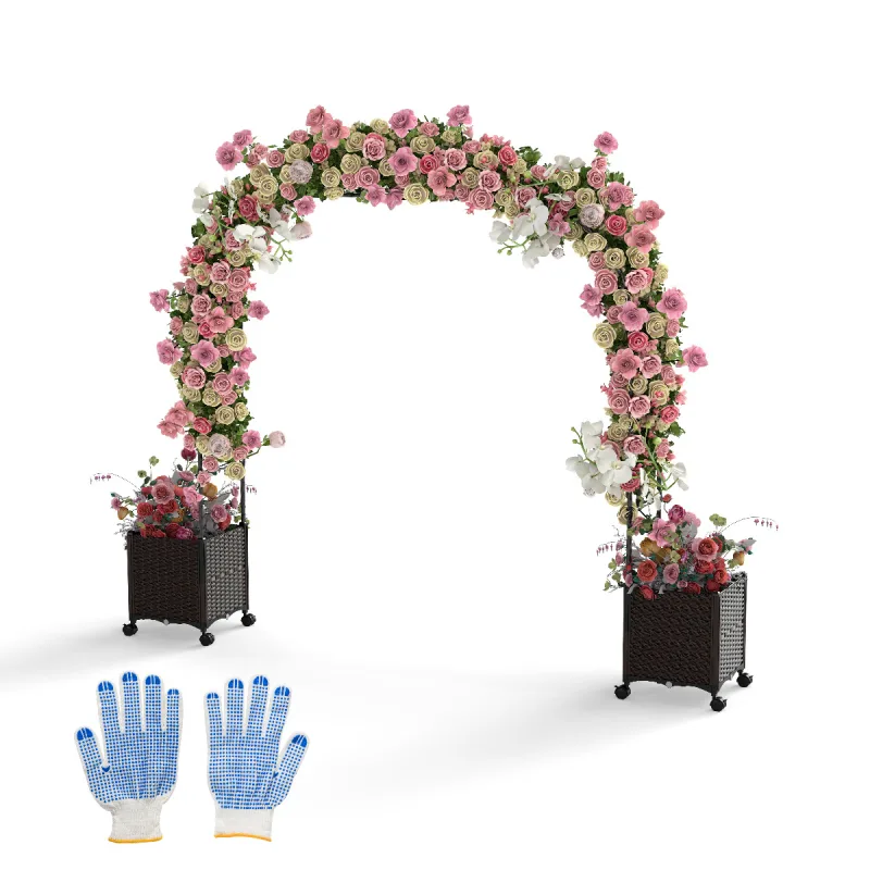 Costway Arco de Jardín de 288 cm con 2 Cajas de Plantas Pérgola Exterior para Plantas Trepadoras con Sistema de Autoriego Agujeros de Drenaje