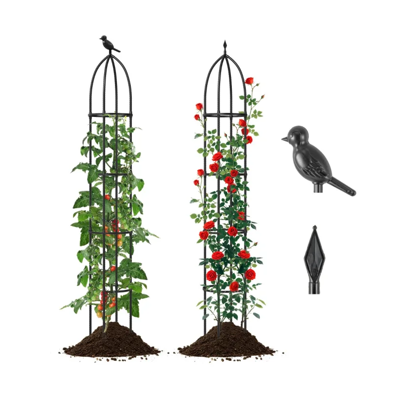 Costway Juego de 2 Enrejados para Jardín para Soporte de Plantas de Metal Resistente al Óxido Torre de Plantas Adecuado para Balcón Jardín