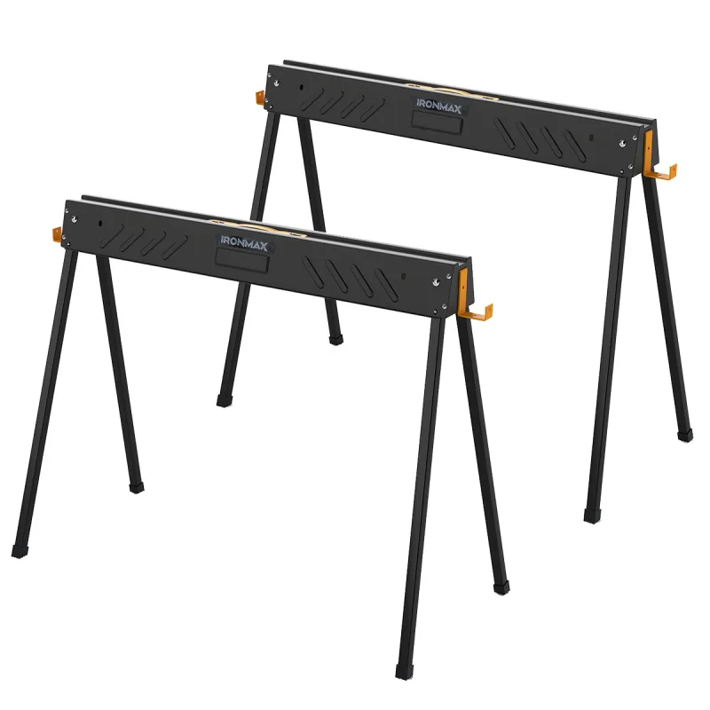 Costway Set de 2 Caballetes de Aserrar Plegables con Patas de Apoyo Plegables Soporte de Apoyo con 4 Ganchos Extraíbles Asa 94 x 47 x 74 cm Negro