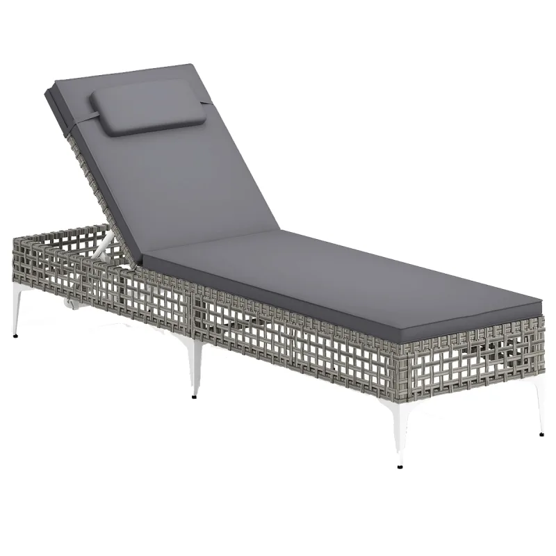 Costway Tumbona de Exterior Tumbona de Terraza con Repaldo Ajustable de 6 Niveles Cojín y Reposacabezas Removibles con Funda de Cremallera Gris
