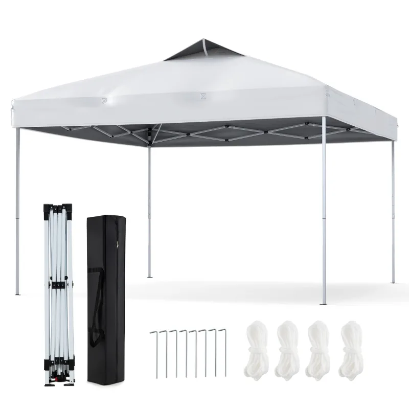 Costway Carpa Plegable de Patio con Bolsa de Transporte Cuerdas de Viento y Estacas Techo Ventilado para Jardín Fiestas 295 x 295 cm Blanco
