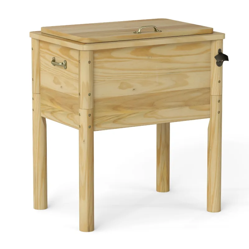 Costway Nevera de Madera 51 L para Bebidas con 3 Capas de Aislamiento Práctica Asa Abridor de Botellas y Agujero de Vaciado 67 x 47 x 74 cm Natural