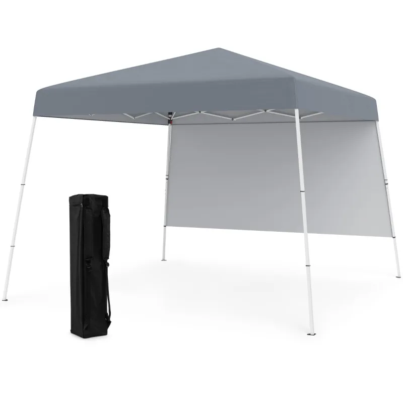 Costway 300 x 300 CM Tienda de Camping Emergente Carpa Plegable con 1 Pared Lateral Protección Solar 4 Estacas de Tierra Marco de Metal Gris