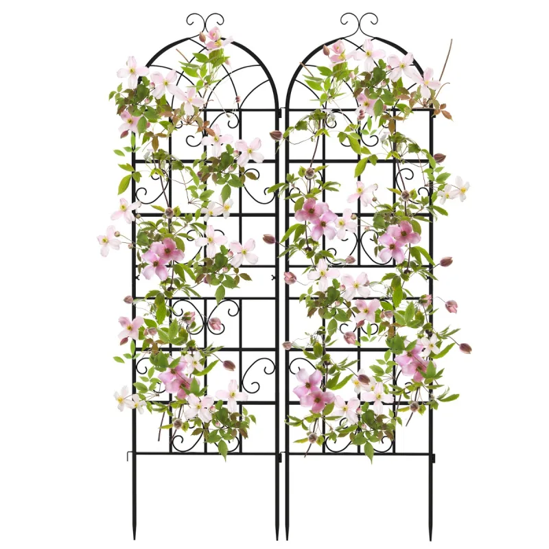 Costway Set de 2 Enrejado de Jardín de Metal 180x50cm Enrejado Decorativo Exterior para Plantas Trepadoras Flores Verduras Valla Inoxidable Negro