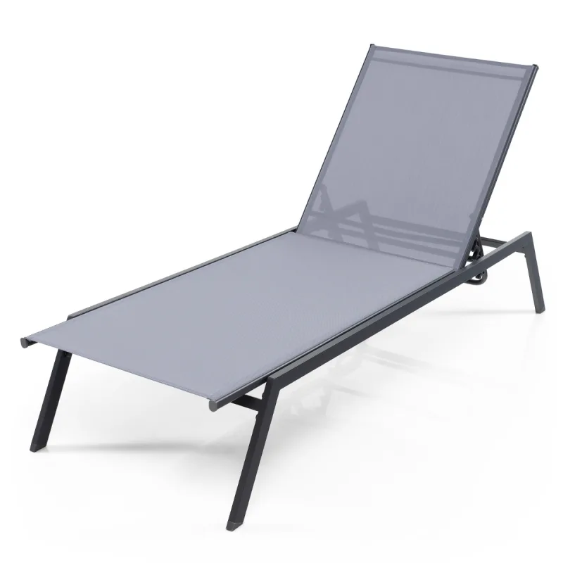 Costway Silla Tumbona Ajustable de Exterior Reclinable de 6 Posiciones para Patio con Posición Plana Acostada y Tejido de Secado Rápido para Piscina