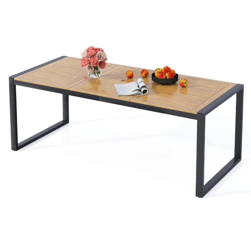 Costway Mesa de Comedor para Patio de Madera de Acacia para 8 Personas 200 x 90 cm Mesa Rectangular con Agujero para Sombrilla de 5 cm para Jardín