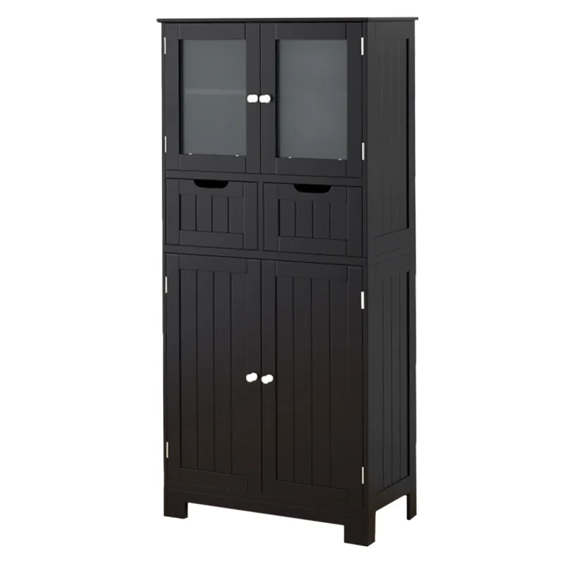 Costway Armario de Almacenamiento de Piso con 4 Puertas Gabinete de Baño Independiente 2 Cajones Estantes para Cocina Sala 60 x 30 x 128 cm Negro