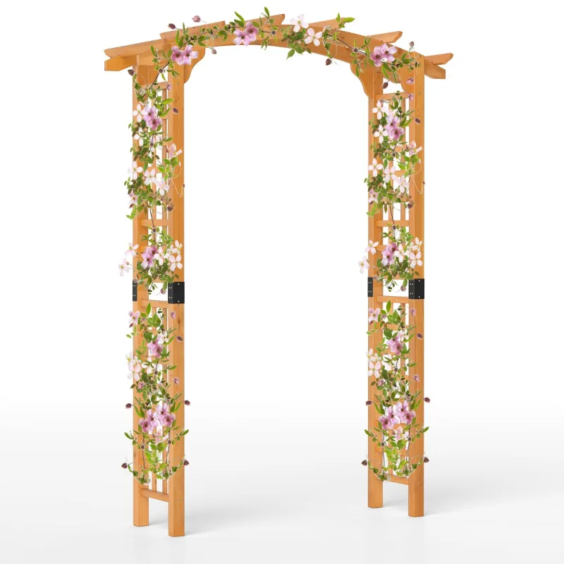 Costway 215/229 cm Arco de Madera de Jardín Enrejado de Exterior para Plantas Trepadoras Arco de Boda Naranja