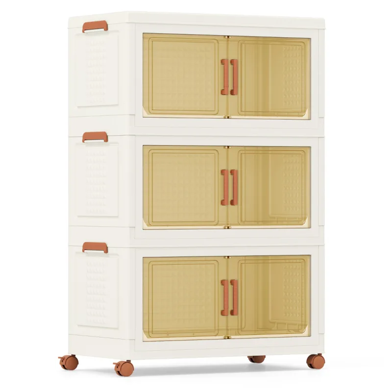 Costway Contenedores Plegables con Cubierta de 57/76/156/208/210/280 L Paquete de 3/4 Cajas de Almacenamiento Apilables de Plástico con Ruedas Blanco