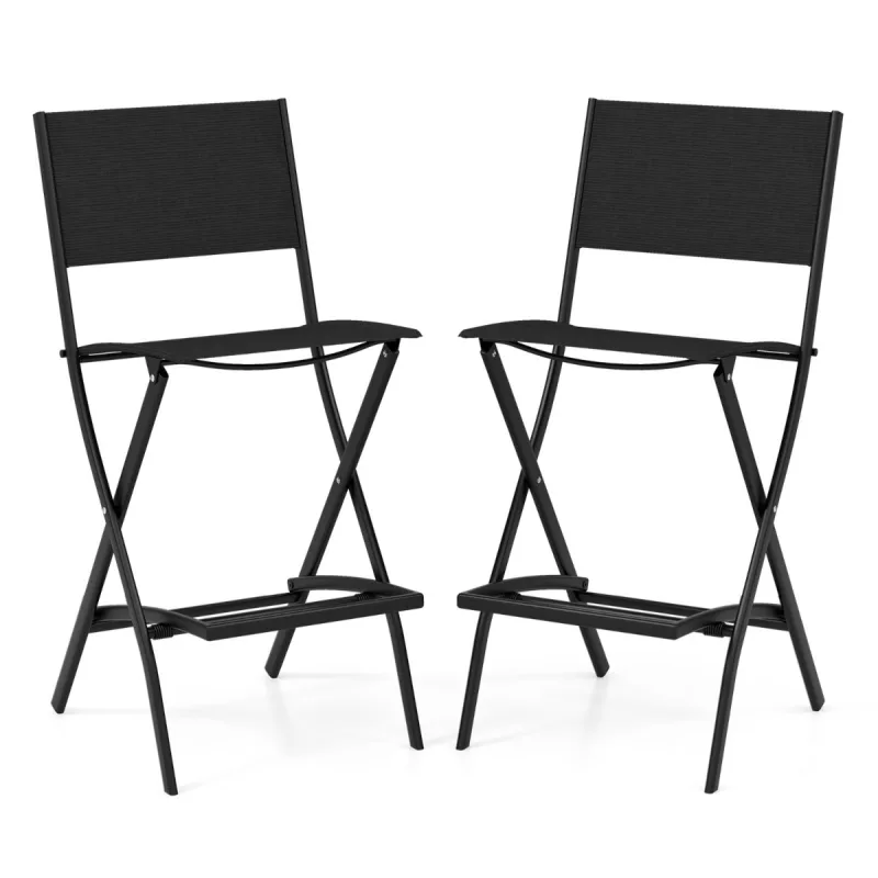 Costway Juego de 2 Sillas Altas Plegable con Estructura de Metal y Reposapiés para Balcón Jardín y Piscina Carga 150 kg 46 x 57 x 102 cm
