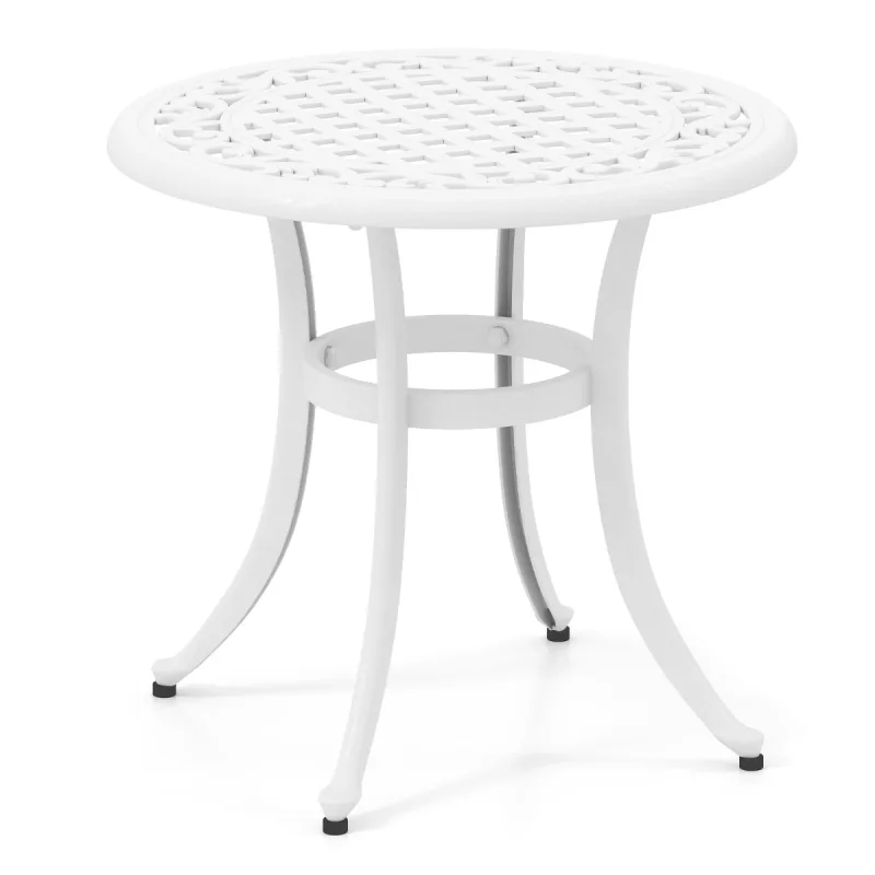 Costway Mesa Auxiliar Redonda con Estructura de Metal Almohadillas Ajustables Mesa de Café para Balcón Terraza Carga 50 kg 60 x 53 cm Blanco