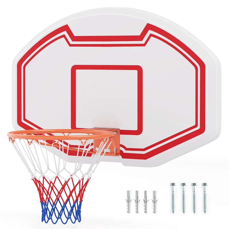 Costway Canasta de Baloncesto de Pared con Tablero Inastillable 91 x 61 cm Red Antidesgarro y Aro Estándar para Niños o Adultos