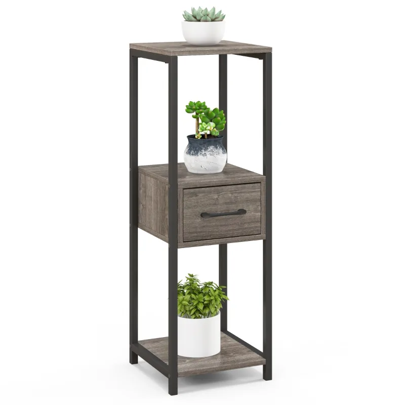 Costway Soporte para Plantas de Metal de 3 Niveles de Altura Mesa para Plantas de Interior con Cajón Antivuelco Estante De Exhibición Gris