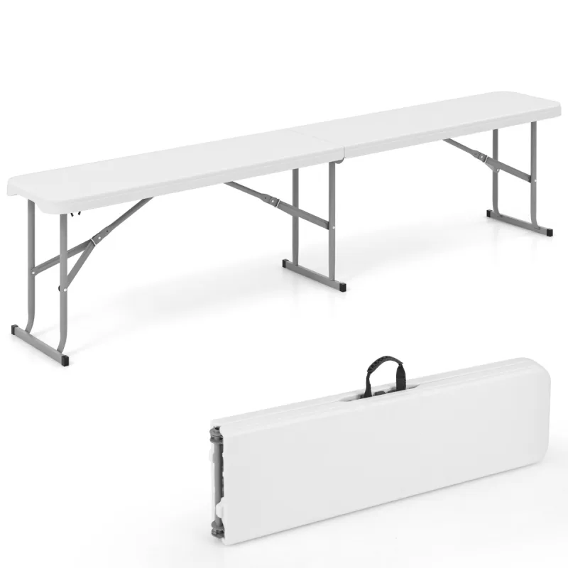 Costway Banco Plegable Asiento de Picnic BBQ Portátil con Superficie de HDPE Estructura Metálica 182 x 27,5 x 43 cm Blanco