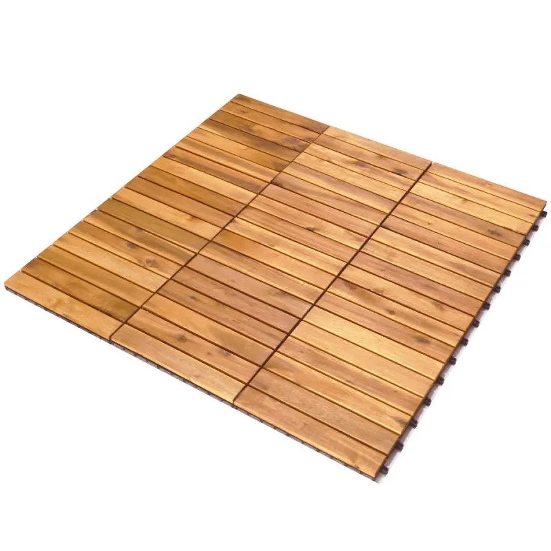 Costway 27 Piezas de Azulejo de Patio Entrelazado de Madera de Acacia sin Herramientas para Exteriores y Interiores 30 x 30 x 2,5 cm Natural