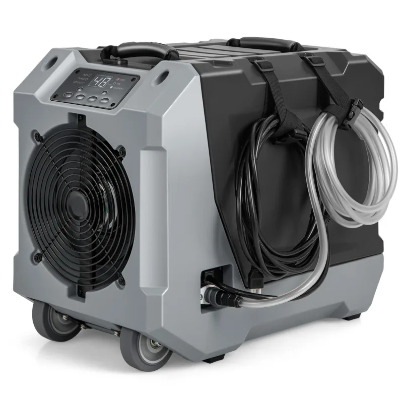 Costway Deshumidificador Comercial 85 L/Día para Espacios Reducidos con Bomba Manguera de Drenaje Descongelación Automática 2 Ruedas