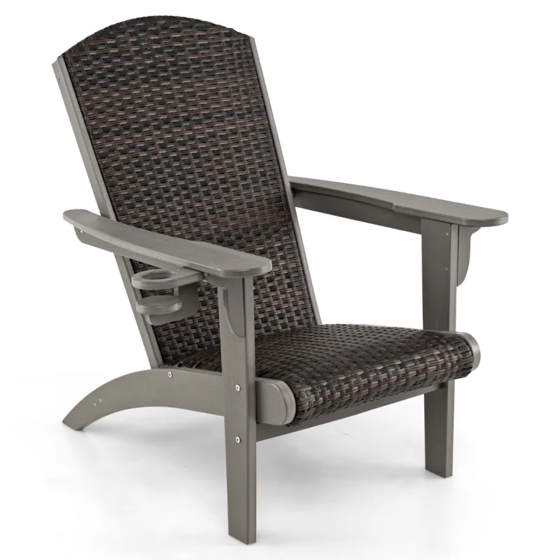 Costway Silla Adirondack para Patio HDPE con Asiento y Respaldo Acolchonados de Ratán Reposabrazos Anchos y Portavasos