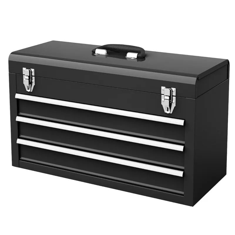 Costway Caja de Herramientas de Metal Portátil con 3 Cajones y Bandeja de Almacenamiento Sistema de Doble Pestillo 52 x 21 x 30 cm