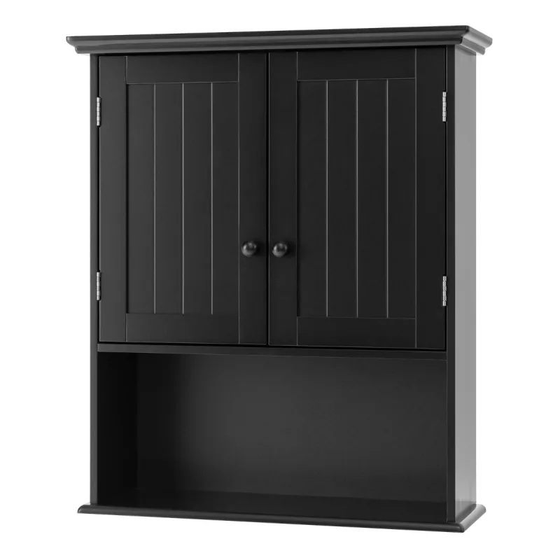 Costway Armario de Baño de Pared con 2 Puertas Repisa Ajustable en Altura Cocina Salón 60 x 20 x 70,5 cm Negro