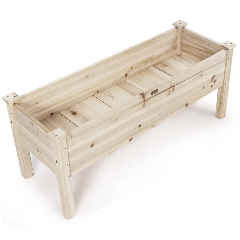 Costway Maceta Elevada de Madera de Abeto con 5 Hoyos de Drenaje Kit de Madera para Verduras Hierbas y Flores 120 x 43,5 x 51 cm