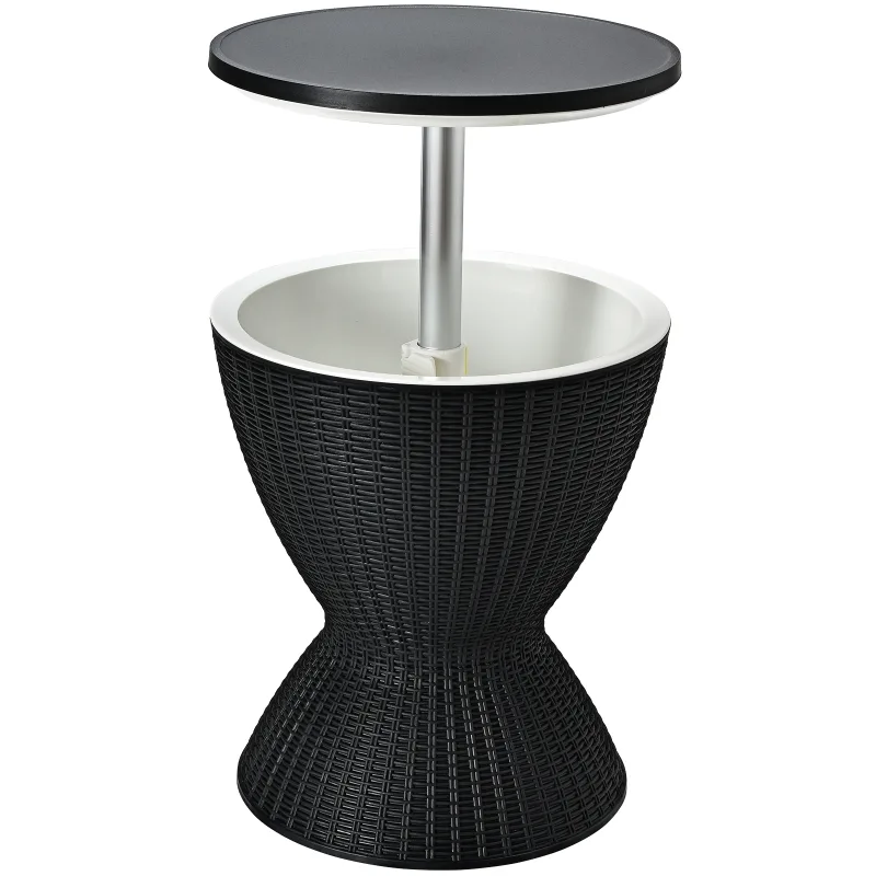 Costway Hielera 30 L para Patio Mesa Baja de Bar con Superficie Elevable Imitación Ratán para Vino Cerveza Fiestas Piscina Negro Φ 48,5 x 57,5 cm