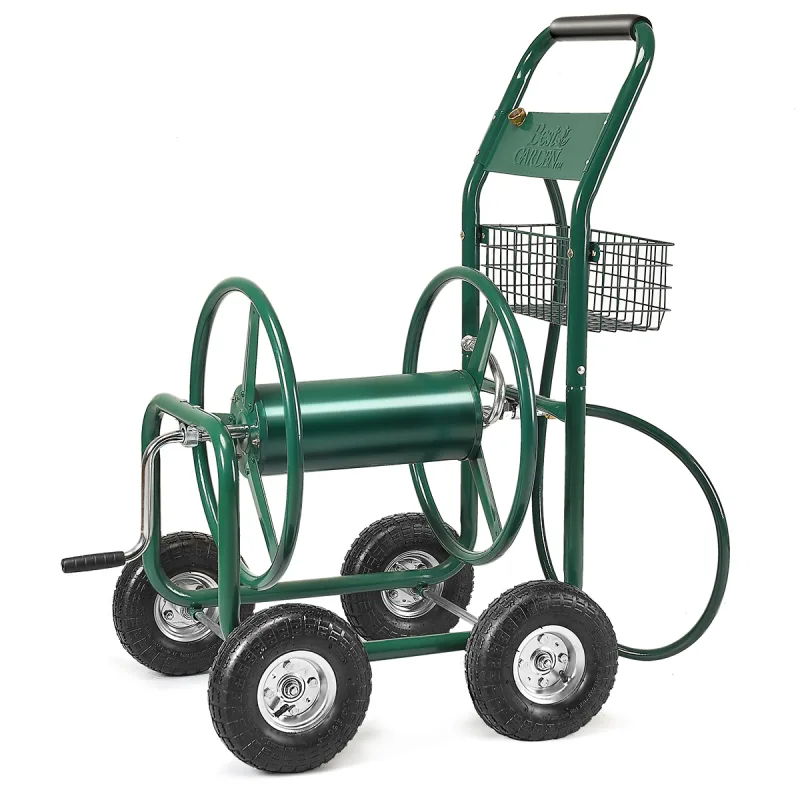 Costway Carro Portamangueras Metal Carrito de Manguera de Jardín Reigo Soporte de Manguera Verde 96 x 62 x 113cm
