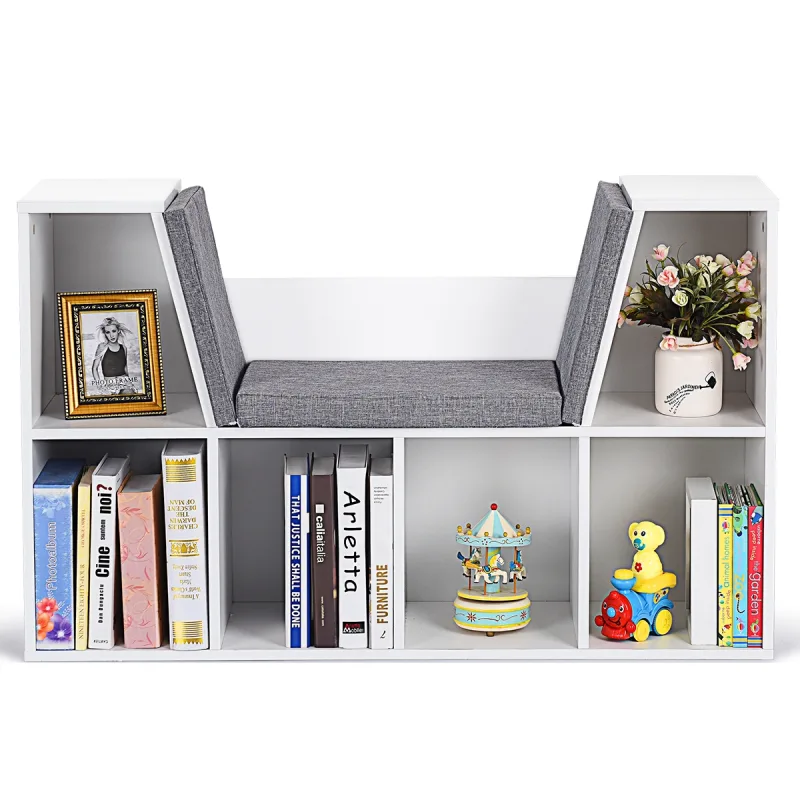 Costway Librería Estantería para Libros con Asiento Biblioteca Mueble Infantil en Hogar 102,5 x 30 x 63,5 cm