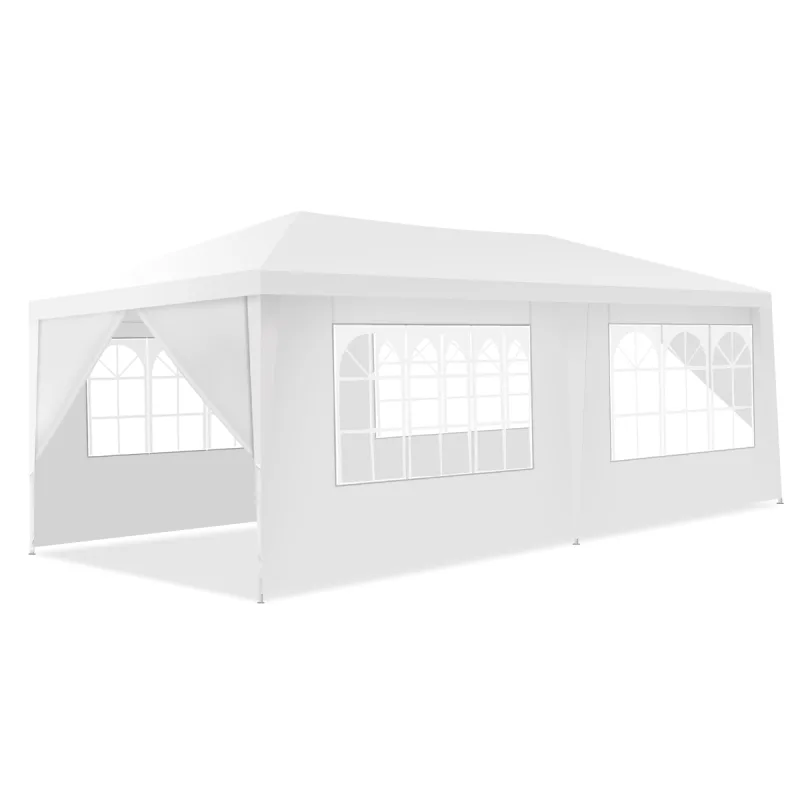 Costway Toldo Glorieta para Barbacoa con 4 Cortinas Laterales Removibles y 2 Puertas con Cremallera Blanco 6 x 3 x 2,5 m