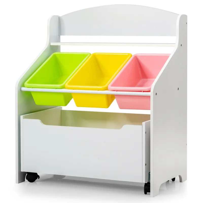 Costway Organizador Libros y Juguetes para Niños con 3 Cajas para Jardín de Infantes y Educación en el Hogar Blanco 63,5 x 38 x 76 cm