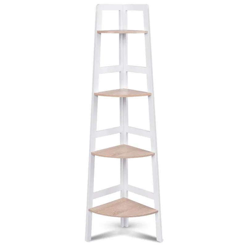 Costway Estantería con 4 Niveles Estantes de Madera para Flores y Plantas Librería de Esquina para Jardín Hogar Oficina 32 x 32 x 138 cm Blanco