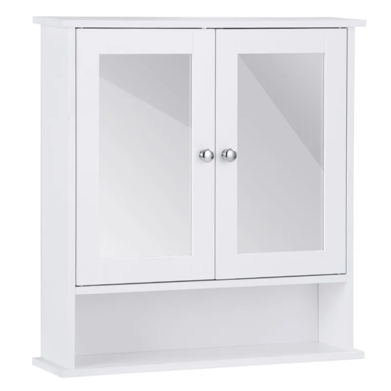 Costway Armario con Espejo de pared con puertas dobles 3 estantes 56.5x13.5x58.5cm Blanco