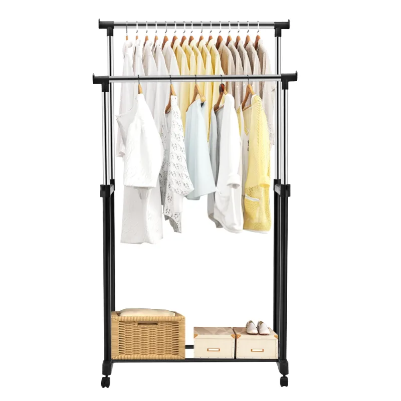 Costway Perchero Burro con Rueda Estante Soporte Doble Riel Ropa Zapatero Organizador 86 x 43 x 94-168 cm