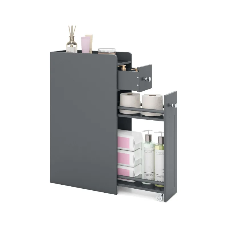 Costway Armario de Almacenamiento Pequeño para Baño Gabinete Lateral Estrecho de 4 Niveles para Inodoro con Cajones Deslizantes Organizador Gris