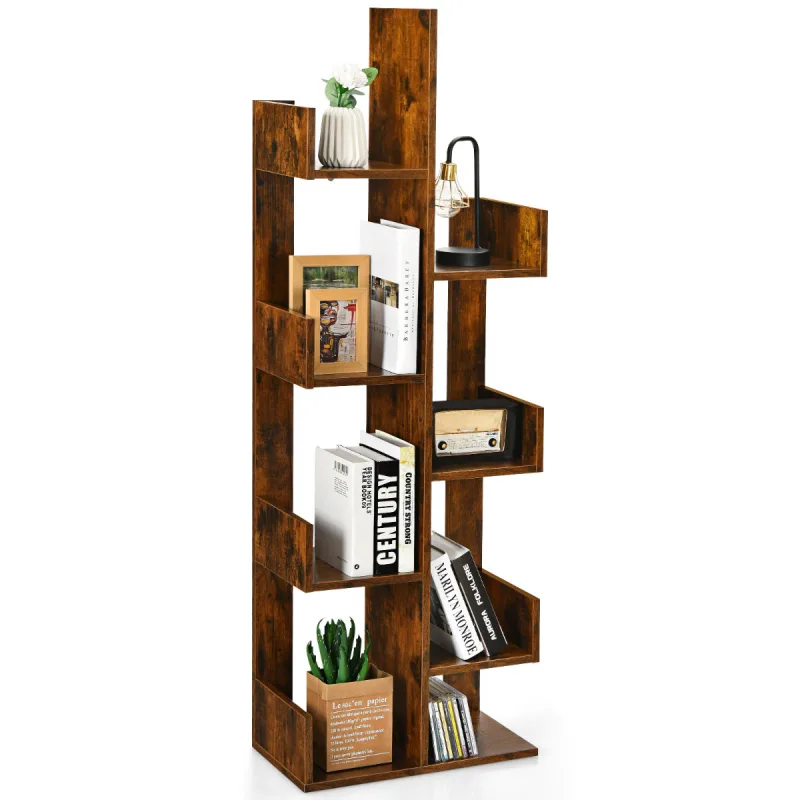 Costway Estantería en Forma de Árbol con 8 Estantes Dispositivo Antivuelco Librería Organizador para Salón Dormitorio 50 x 25 x 145 cm