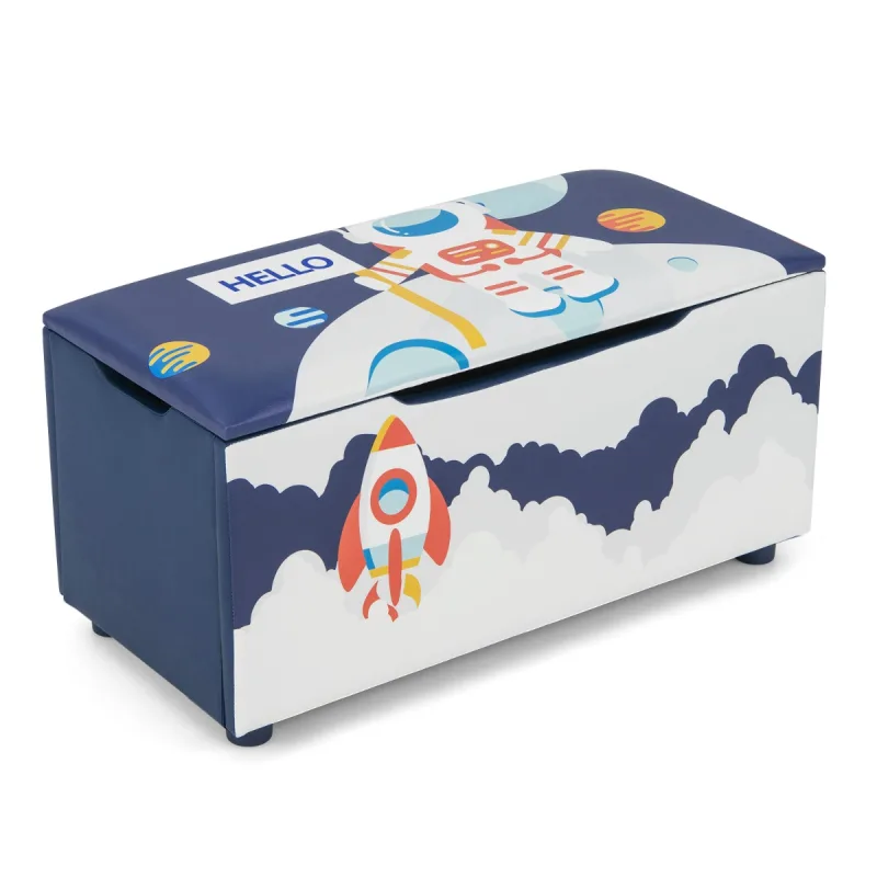 Costway Cajón de Almacenamiento de Juguetes Tapizado Organizador Infantil con Tapa Extraíble 75 x 36 x 38 cm Azul y Blanco