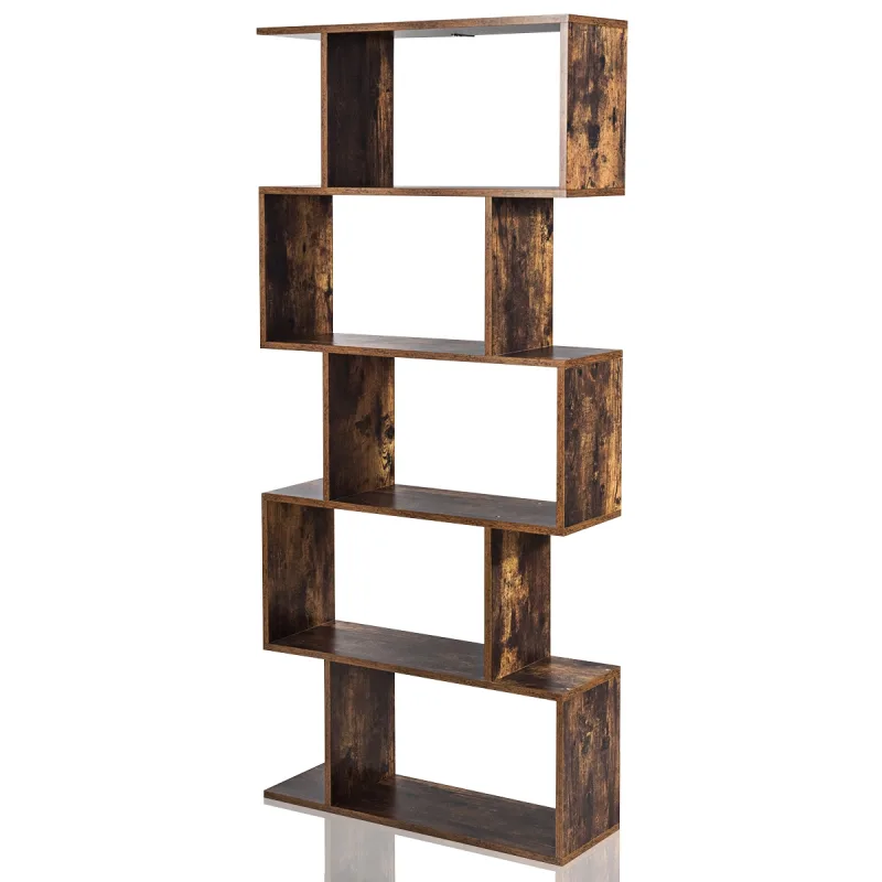 Costway Estante en S con 5 Niveles Librería de Madera Multiuso en Estilo Industrial para Salón Dormitorio Casa Oficina Marrón Rústico 70 x 24 x 158 cm
