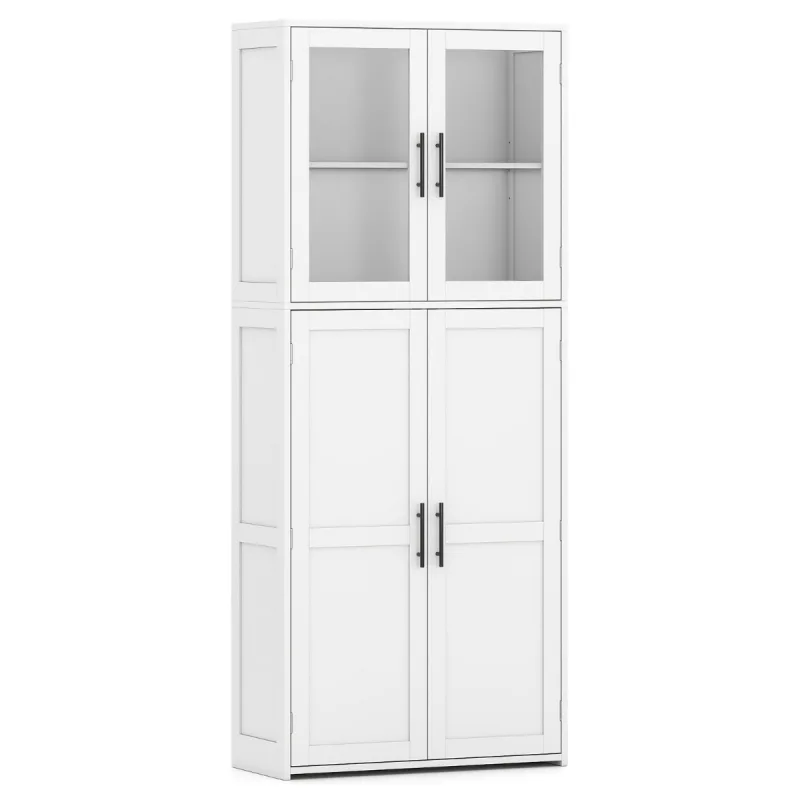 Costway Armario de Almacenamiento de Baño Organizador Utilitario de Madera con Puertas Estantes y Ganchos para Fregonas 168 cm Gabinete Blanco