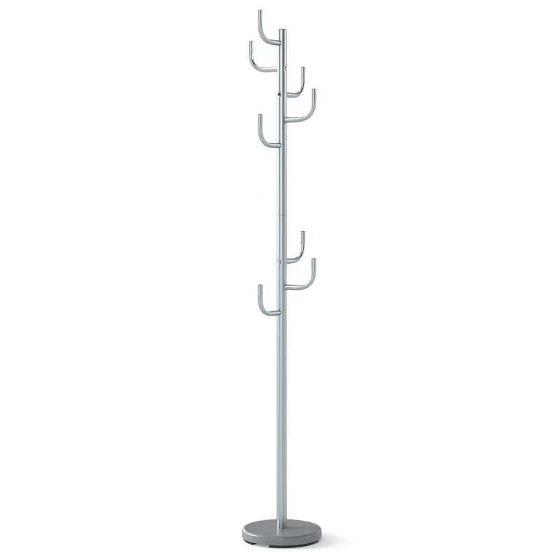 Costway Perchero Cactus 8 Ganchos Base Peso Extremos Curvos 2 Alturas Ajustables Metal para Entrada Dormitorio 175 cm Gris Plata
