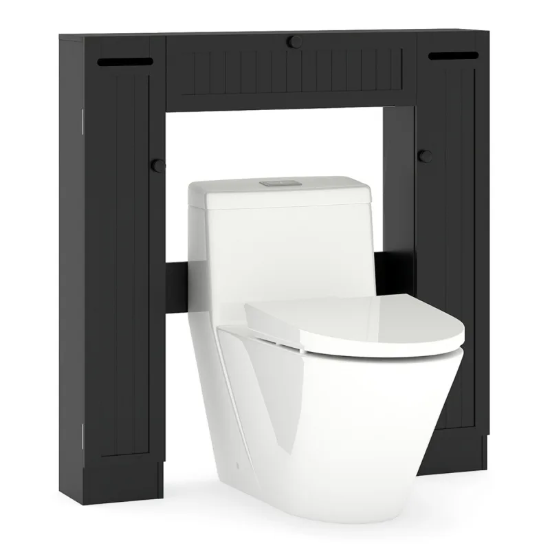 Costway Estante sobre Inodoro Organizador de Baño Independiente con Estantes Ajustables con Portarrollos Puerta Abatible 89 x 19,5 x 99 cm Negro