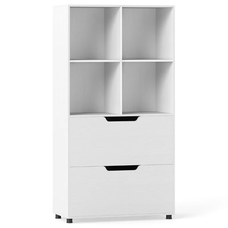 Costway Librería de 4 Cubos con 2 Cajones Estantería Independiente 5 Niveles Diseño Moderno en Madera para Salón u Oficina Blanco