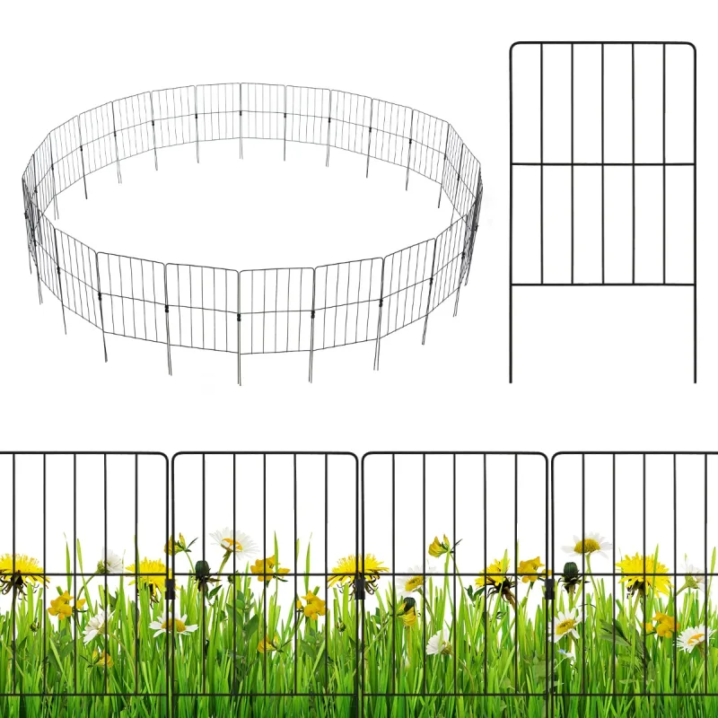 Costway 25 Piezas de Vallas Decorativas para Jardín Valla de Alambre Metálico Plegable para Borde de Cama de Flores Decoración de Patio 825 x 60 cm