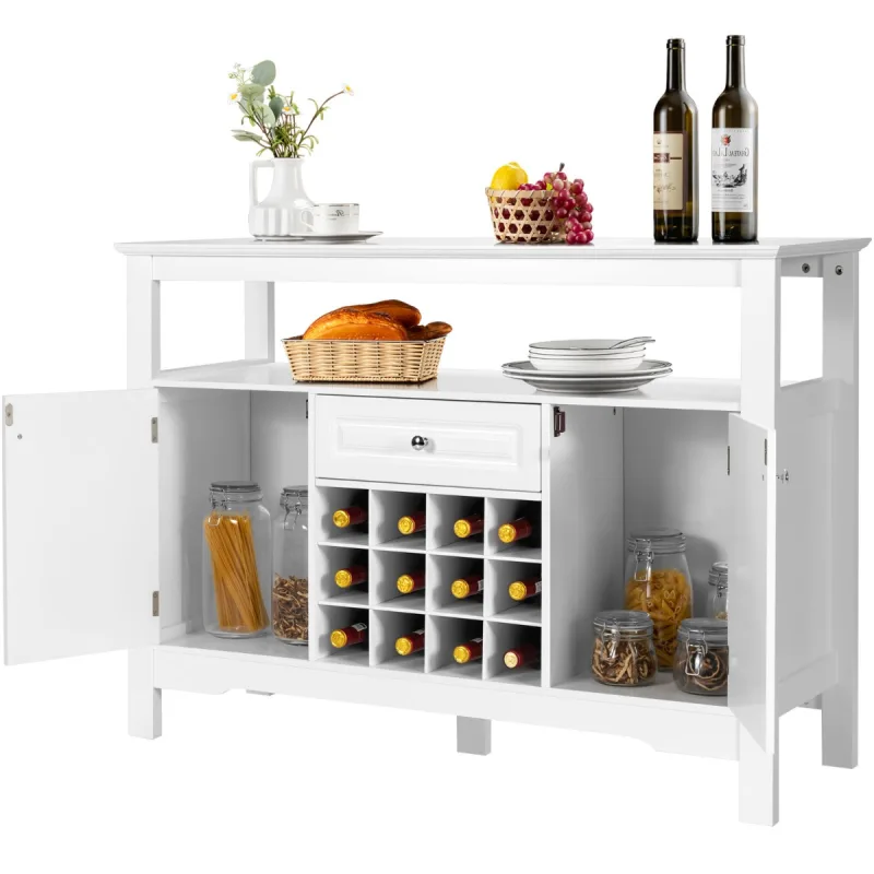Costway Despensa para Cocina Moderna con 2 Armarios y Cajón para Cocina Comedor Salón 117 x 40,5 x 82,5 cm Blanco