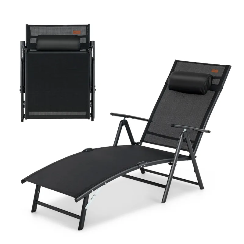 Costway Tumbona Plegable Silla Reclinable de Patio Portátil Respaldo Ajustable en 7 Posiciones Carga 150 kg para Piscina Playa Balcón